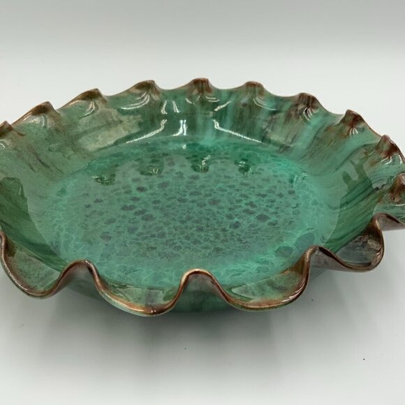 Jacon JB COLE Pottery North Carolina Ruffled Pie Plate Green Malachite Glaze - Picture 6 of 10
